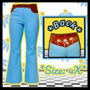 NWT: Unique Vintage X Smiley - Light Blue Denim Embroidered Jeans (SIZE 4X)